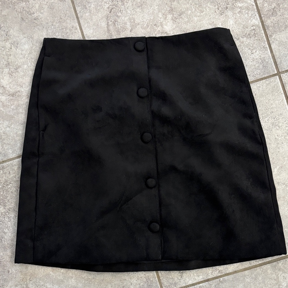 J.CREW FACTORY Black Suede Button-Front Mini Skirt